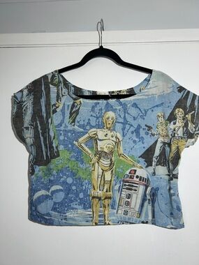 Handmade Star Wars Graphic Crop Tee with C-3PO & R2-D2